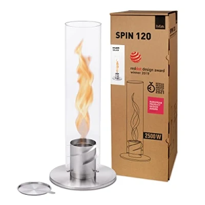 Abbildung von höfats Spin 120 Silber Tischkamin für Indoor und Outdoor Tischfeuer, Windlicht, Gartenfackel Bioethanolkamin aus Edelstahl