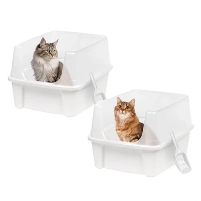 Abbildung von Iris Ohyama Katzenklo offen, bis 7 kg, 2er Satz, Weiß, ohne Deckel, Katzentoilette, hoher Abnehmbarer Rand, Für große Katzen, Kätzchen, Toilet, XXL Toilette, BPA frei, Cat Litter Box, CLH 12