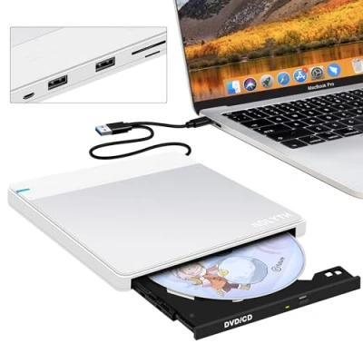 Abbildung von NOLYTH Externes DVD Laufwerk für MacBook: USB 3.0 Typ C CD Brenner Extern mit SD/TF/2 Ports Laptop PC Tragbar Plug &amp; Play Schnelle Datenübertragung Mac Windows 11/10