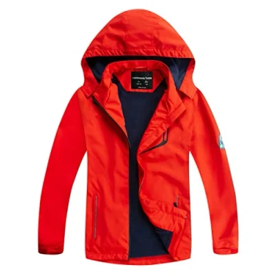 Abbildung von YOUNGSOUL Kinder wasserdichte Regenjacke mit Abnehmbarer Kapuze Mädchen Jungen Übergangsjacke Gefütterte Outdoorjacke Schwarz Rot DE: 104 110 (Herstellergröße 110)