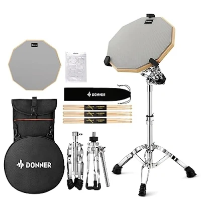 Abbildung von Donner Drum Practice Pad mit Snare Ständer Kit, 3 Paar Drumsticks Tasche, Gele