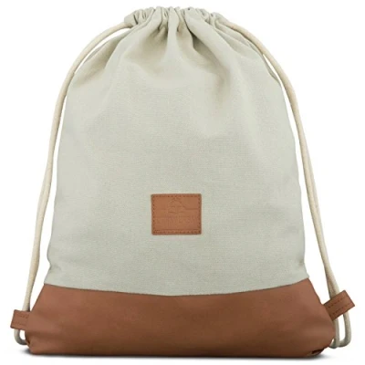 Abbildung von Johnny Urban Turnbeutel Damen &amp; Herren Grau Braun Luke Beutel Rucksack mit Kordelzug Baumwoll Canvas Kleine Innentasche für Wertsachen