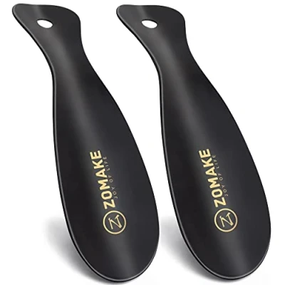 Abbildung von ZOMAKE Mini Schuhlöffel Klein Metall Set 2er,Kurz Schuhanzieher Edelstahl Shoe Horn Schwarz,19cm Kleiner mit Wandhalterung für Senioren(19cm)