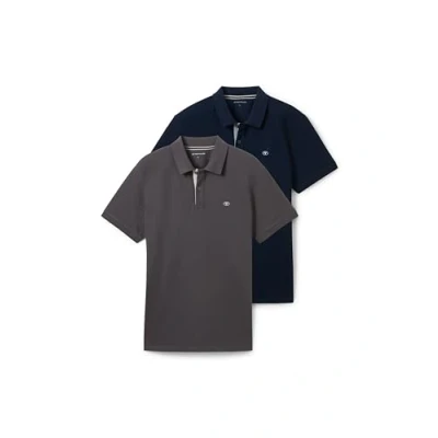 Abbildung von TOM TAILOR Herren 1044879 Doppelpack Poloshirt Basic mit Logo Print, 10899 Tarmac Grey, L