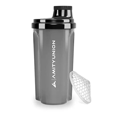 Abbildung von Protein Shaker 700 ml „Heaven“ auslaufsicher, BPA frei mit einklickbarem Sieb &amp; Skala für Cremige Whey Shakes, Fitness Becher Isolate Sport Konzentrate, Eiweiß Shaker, Original in Schwarz Smoke