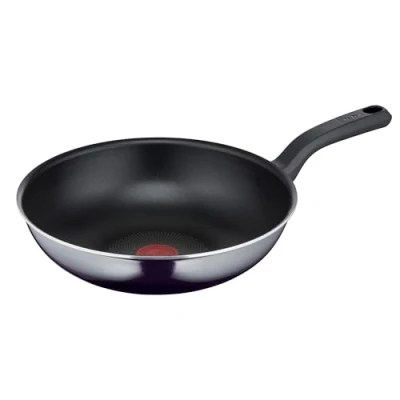 Abbildung von Tefal D52619 Resist Wokpfanne sichere Titanium Antihaftversiegelung Thermo Signal Temperaturindikator nicht induktionsgeeignet leichte Reinigung Flame Protect Technologie Schwarz28 cm/tief