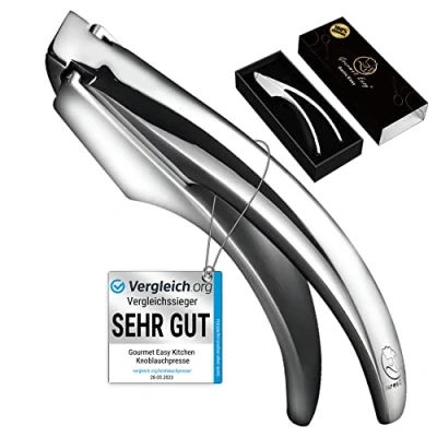 Abbildung von Knoblauchpresse Edelstahl für Knoblauch &amp; Ingwer (kein Schälen notwendig) Leicht zu reinigende Presse Garlic Press mit 5 Jahren Garantie