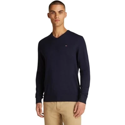 Abbildung von Tommy Hilfiger Essential V NECK Strickpullover, Herren, Größe: Medium, Desert sky