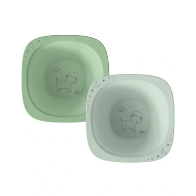 Abbildung von nip Green Öko Baby Breischale ab 4 Monate, bruchfest, mikrowellen und spülmaschinengeeignet, perfekt für Beikoststart, BPA frei, ohne Melamin, nachhaltig, 2er Set, Tiermotiv, Hellgrün