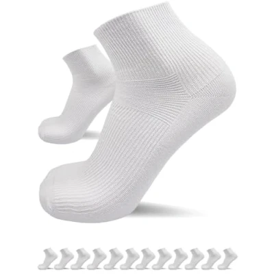 Abbildung von sogzz Diabetikersocken Herren Damen 12 Paar ohne Gummibund, Naht, Kurzsocken, kurze Diabetiker Socken, Quarter Socken kurz, 80% Baumwolle, Modell: Diabetic Quarter, 43 46 Weiß