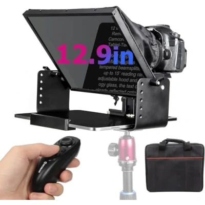 Abbildung von Teleprompter, Moman MT12 12 Zoll Prompter Tablet mit APP Fernbedienung, Metall Prompting Kit Hochauflösendes Display für Camcorder Kamera iPad iPhone Mobile, Teleprompter Smartphone DSLR