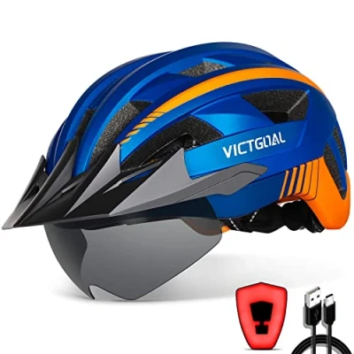 Abbildung von VICTGOAL Fahrradhelm Herren Damen MTB Helm mit Abnehmbarer Magnetische Schutzbrille Visier Atmungsaktiv 21 Belüftungskanäle Radhelm Einstellbare Fahrradhelme (M: 54 58cm, Blau)