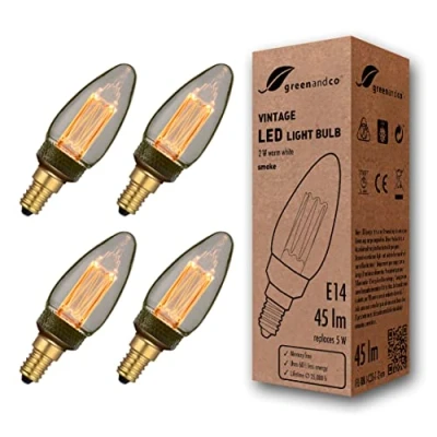 Abbildung von greenandco 4x Vintage Design LED Birne zur Stimmungsbeleuchtung E14 C35 smoke 2W 45lm 1800K extra warmweiß 320 230V flimmerfrei nicht dimmbar Edison Glühbirne