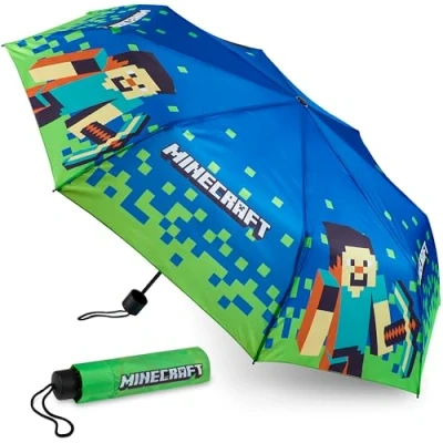 Abbildung von Minecraft faltbarer Regenschirm leichter Kinder Taschenschirm für Jungen (Grau/Grün)