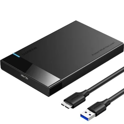 Abbildung von UGREEN Festplattengehäuse 2,5 Zoll USB 3.0 SATA Gehäuse für 2.5 SSD und HDD in Höhe 9.5mm 7mm Externe Festplatten unterstützt UASP Case mit Kabel, werkzeugfreie Montage
