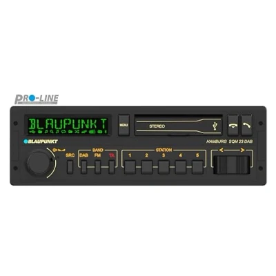 Abbildung von Blaupunkt Hamburg SQM 23 DAB, 1 DIN Autoradio in Youngtimer Design, Retroradio, Vintageradio DAB+, Bluetooth, Freisprecheinrichtung, 2xUSB, Aux Eingang, Sub Out, Variocolour Display, 200W