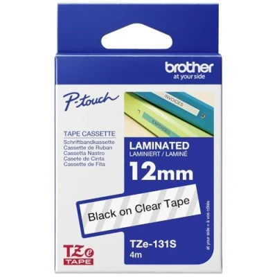 Abbildung von Brother Original P touch Schriftband TZe 131S 12 mm, schwarz auf transparent (kompatibel u.a. mit PT H100LB/R, H105, E100/VP, D200/BW/VP, D210/VP) 4 m lang