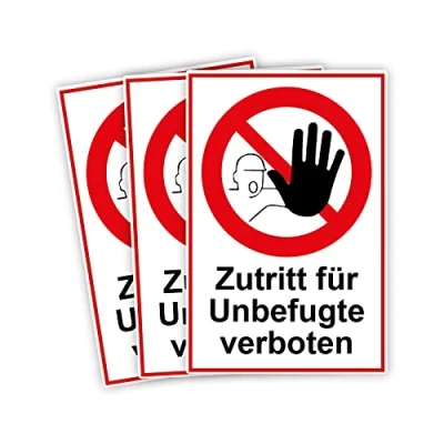 Abbildung von 3 Stück Zutritt für Unbefugte verboten Schild 20 x 30 cm aus stabiler PVC Hartschaumplatte 3mm mit UV Schutz von STROBO