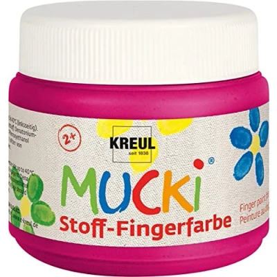 Abbildung von KREUL 28109 Mucki leuchtkräftige Stoff Fingerfarbe, 150 ml in pink, auf Wasserbasis, parabenfrei, glutenfrei, laktosefrei und vegan, optimal für die Anwendung mit Fingern Händen
