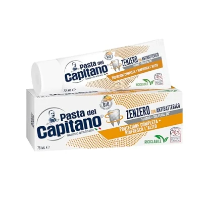 Abbildung von Pasta del Capitano, Bio Zahncreme Ingwer mit antibakterieller Wirkung, Gewährleistet umfassenden Schutz der Zähne und verleiht stets frischen Atem, 100% Made in Italy, 75 ml Tube