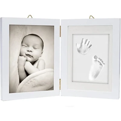 Abbildung von chuckle Baby Hand &amp; Fußabdruck Gipsabdruck, 2 Teiliger Holz Bilderrahmen (Groß 12,7x17,8cm Foto) mit Nudelholz Kinderzimmer, Deko, Andenken, Geschenk für Neugeborene Babyparty