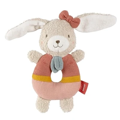 Abbildung von Fehn Baby Ring Greifling Hase fehnNATUR Kuscheltier mit Bio Baumwolle Babyspielzeug Rassel &amp; Spieltier zum spielerischen Lernen Greif Spielzeug für Babys Kleinkinder ab 0+ Monaten