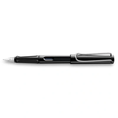 Abbildung von Lamy safari black Füller Füllhalter mit ergonomischem Griff &amp; polierter Linkshänder Stahlfeder (LH) in Strichbreite M robuster ASA Kunststoff inkl. Tintenpatrone T 10 blau