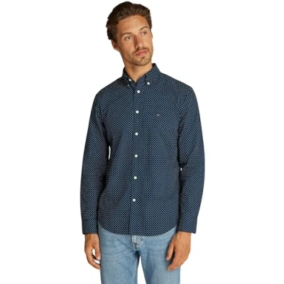 Abbildung von Tommy Hilfiger FLEX Polka DOT Shirt Hemd, Herren, Größe: Medium, Night sky