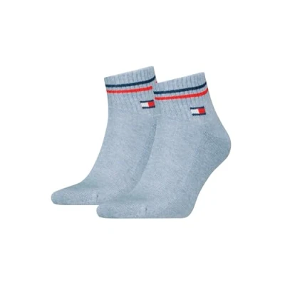 Abbildung von Tommy Hilfiger Unisex Quarter Socken im Retro Design knöchelhoch 2 er Pack, Farbe:Light Blue Melange, &amp; Strümpfe:39 42