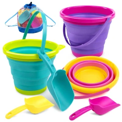 Abbildung von JOYIN 3 Packungen Faltbares Strand Eimer Set，Sandkasten Faltbare Sandspielzeug mit Netz Rücksack für Kinder, Campingausrüstung, Sandparty