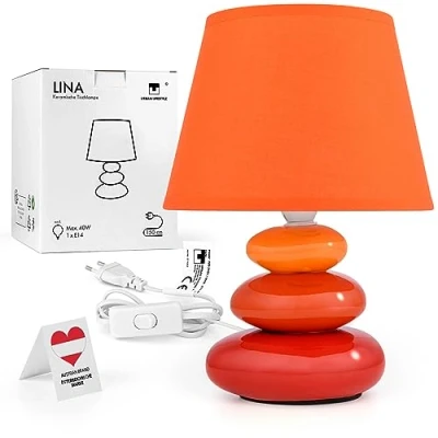 Abbildung von Urban Lifestyle Nachttischlampe Lina (orange) Tischleuchte Keramik Tischlampe mit Stoffschirm, LED geeignet, E14, 230V Tischlampe, Nachttischleuchte, Sofalampe