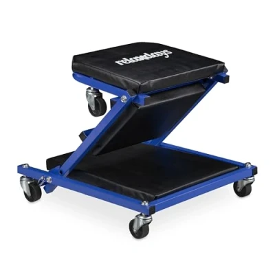 Abbildung von Relaxdays Rollbrett Werkstatt, 150 kg, 2in1 Rollsitz &amp; Werkstattliege, klappbar, 360drehbar, Auto, Stahl, schwarz/blau