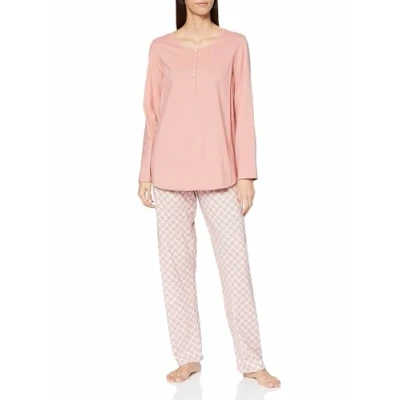 Abbildung von CALIDA Lovely Nights Pyjama, lang Damen, aus 100% Bio Baumwolle, mit stoffbezogenem Gummibund
