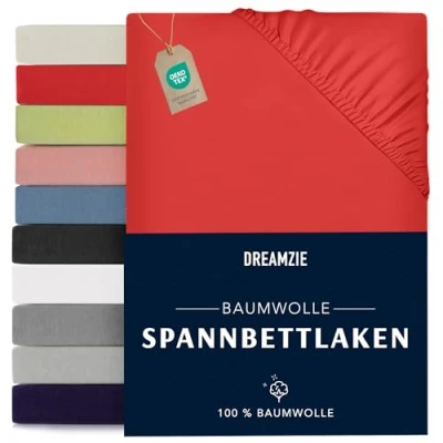 Abbildung von Dreamzie Spannbettlaken 80x190/200cm Baumwolle Oeko Tex Zertifiziert Rot 100% Jersey Spannbetttuch 80x190/200