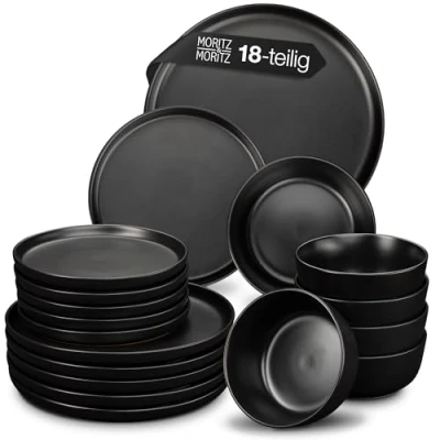Abbildung von Moritz &amp; NORDIC Geschirrset 6 Personen 18 teilig Schwarz Elegantes Teller Set aus hochwertigem Steinzeug Geschirr 6x Dinnerteller, Dessertteller, Suppenteller