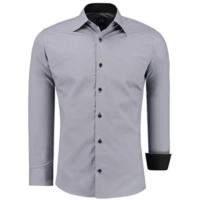Abbildung von J&#039;S FASHION Herren Hemd Slim Fit Langarm Freizeithemd Pflegeleicht Bügelleicht Grau S
