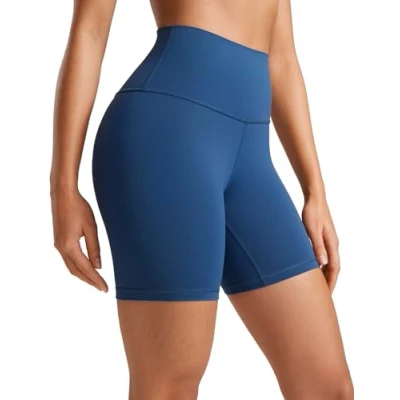 Abbildung von CRZ Yoga Womens Kurze Sporthose Laufshorts Sommer Radlerhose High Waist Fitness Shorts ButterLuxe 15cm FRANZÖSISCHE Marine 38