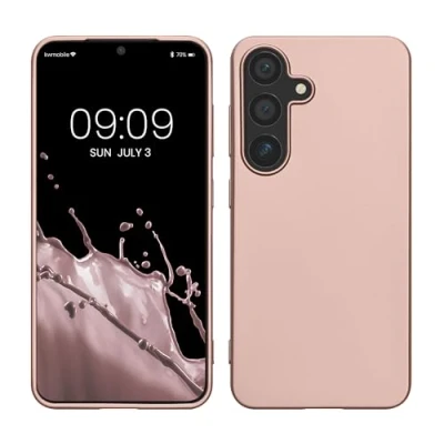 Abbildung von kwmobile Case kompatibel mit Samsung Galaxy S25 Hülle Schutzhülle aus Silikon metallisch schimmernd Handyhülle Metallic Rosegold