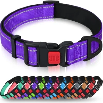 Abbildung von Taglory Hundehalsband, Weich Gepolstertes Neopren Nylon Hunde Halsband für Mittlere Hunde, Verstellbare und Reflektierend das Training, Lila M (1er Pack)