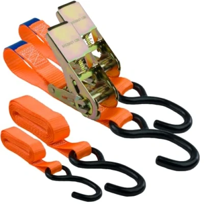 Abbildung von Spanngurte mit Ratsche und Haken 2er Set, 25mm breit 4m lang, bis 700kg, Spanngurt orange, Zurrgurte für Ladungssicherung, Haken, Gurtband,