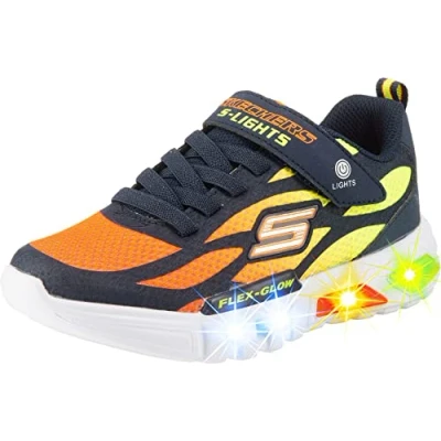 Abbildung von Skechers Jungen Flex glow Dezlom Sneaker, Navy Synthetic Textile Orange Yellow Trim, 34 EU