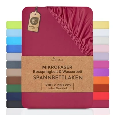 Abbildung von NatureMark Microfaser Boxspringbett &amp; Wasserbett Spannbettlaken 200 x 220 cm 40 Steghöhe 200x220cm Spannbetttuch 100% Polyester, Bordeaux rot