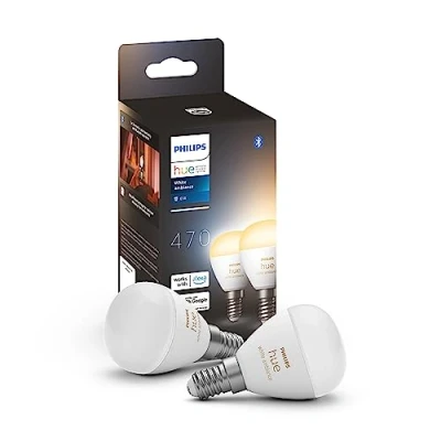 Abbildung von Philips Hue White Ambiance E14 LED Lampen Doppelpack (470 lm), dimmbare Leuchtmittel für das Lichtsystem mit allen Weißtönen, smarte Lichtsteuerung über Sprache und App