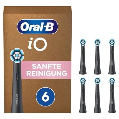 Abbildung von Oral B iO sanfte Reinigung Aufsteckbürsten für elektrische Zahnbürste, 6 Stück, Zahnreinigung, original Zahnbürstenaufsatz Zahnbürsten, briefkastenfähige Verpackung, Schwarz