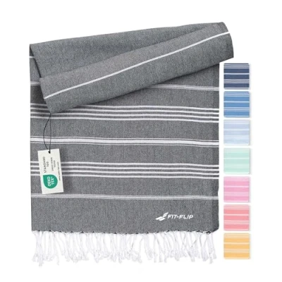Abbildung von Fit Flip Hamamtuch aus 100% recycelter Baumwolle nachhaltig und natürlich Saunatuch, Strandtuch, Duschtuch, Badetuch, Yogatuch Anthracite 100x200cm Sultan