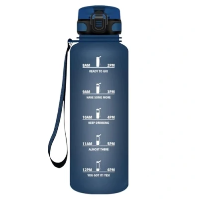 Abbildung von HoneyHolly Trinkflasche Sport, 1500ml Auslaufsicher Kunststoff, Wasserflasche, Kohlensäure Geeignet, Sportflasche für Fahrrad, Kinder, Schule, Fitness, Yoga, Navy Blue