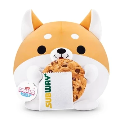 Abbildung von Snackles Serie 2 20 cm (Shaun) von ZURU Kuschelig weiches, beruhigendes, großes Plüschspielzeug mit lizenziertem Snackmarken Accessoire, Corgi, Subway Cookie
