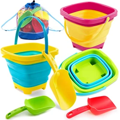 Abbildung von Sloosh 3 PCS Faltbare Eimer mit Schaufeln Sand Wasser Sandkasten Sommer Party Silikon zusammenklappbar Kinder Strand Spielzeug 2.4L