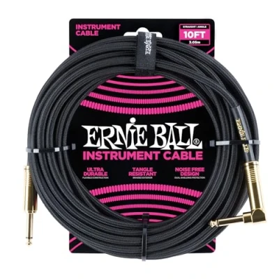 Abbildung von Ernie Ball Instrumentenkabel geflochten, gerade/gewinkelt, 3 m, Schwarz