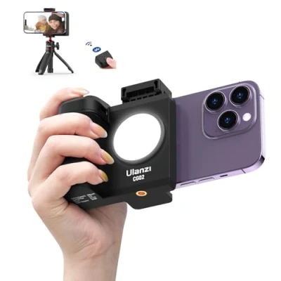 Abbildung von Smartphone Handle Grip, ULANZI CG02 Capgrip mit Aufhelllicht, 3 Stufen Einstellbar, Grip Fernbedienung für Handy Selfies